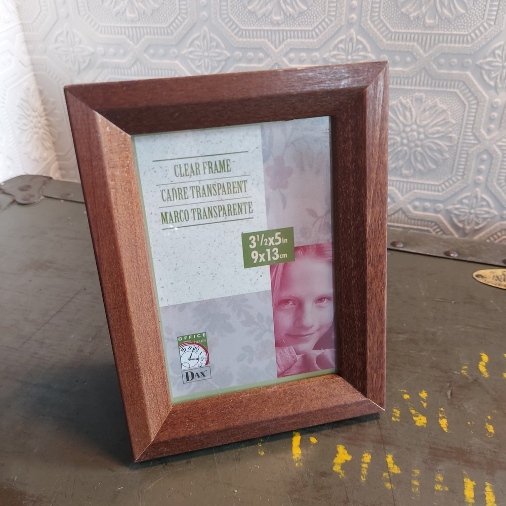 DAX Brown Wood Grain Tabletop Photo Frame 3.5x5 Clear Glass Easel Back